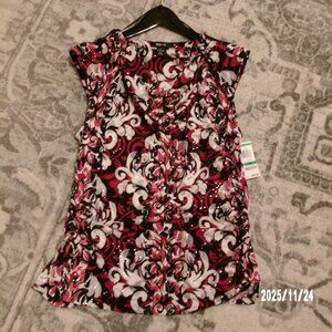 Style & Co. Womens Le Marais SLEEVELESS DRESSY Blouse, PURPLE BLACK & WHITE SZ L